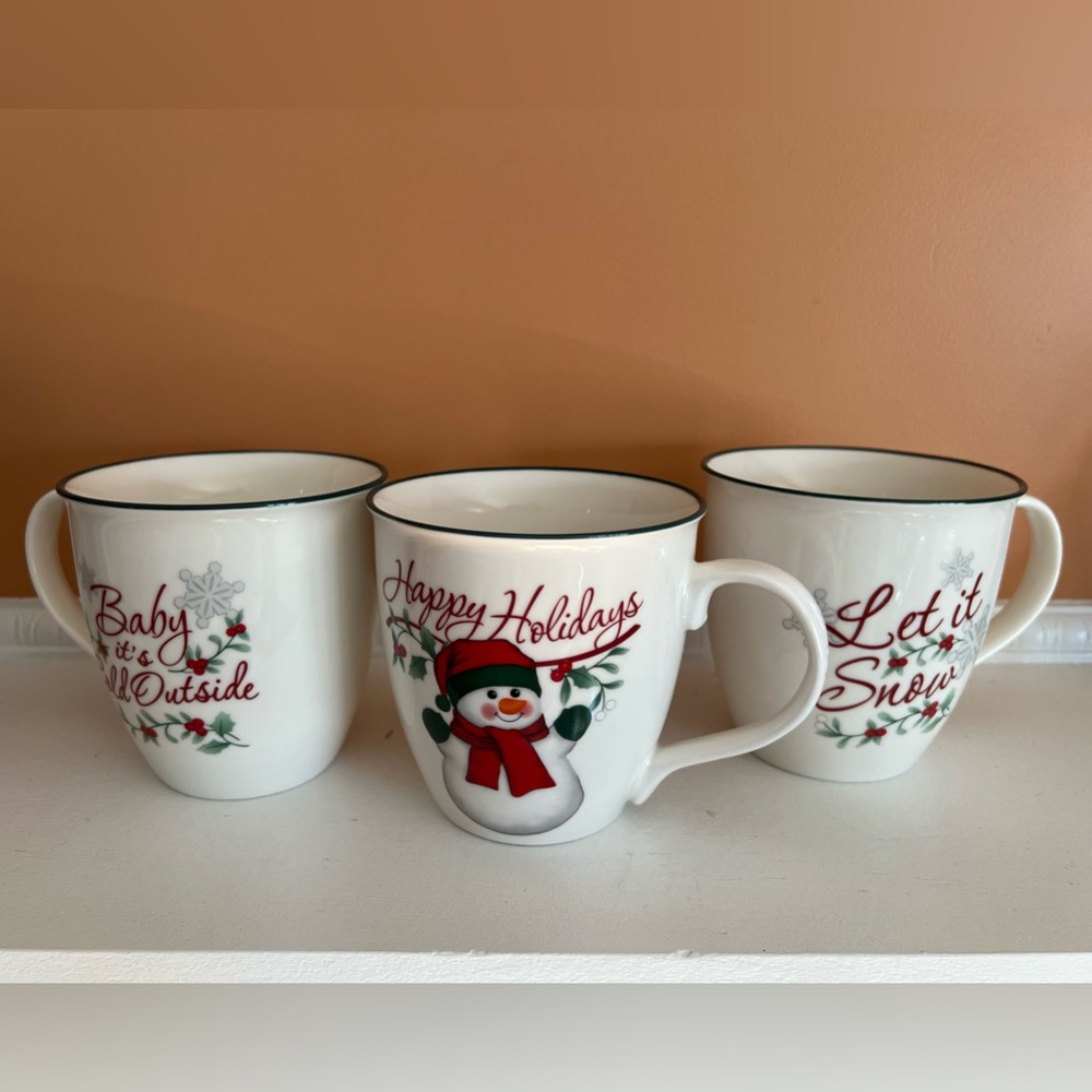 Pfaltzgraff Winterberry Mug:Let it Snow, Baby it’s Cold Outside, Happy Holidays